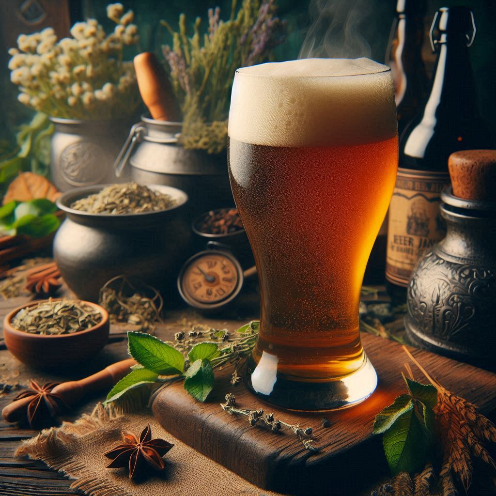 Cerveza Gruit ale dorada hecha con hierbas y botánicos