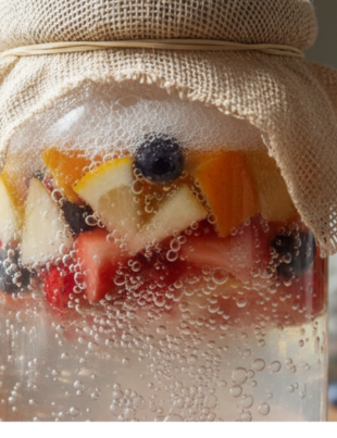 Levaduras salvajes fermentando frutas en un frasco